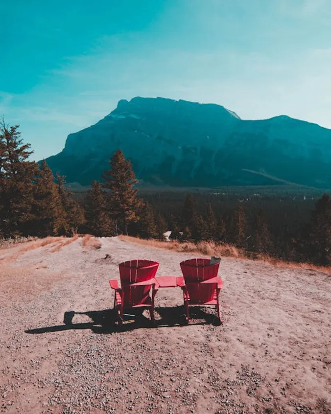 two red chairs in Banff